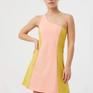 Outdoor Voices Pink and Yellow One-Shoulder Colorblock Dress